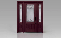 Arbor Grove Fiberglass Entry Door Design FM3071 in Mahogany Finish with Clayton Glass
